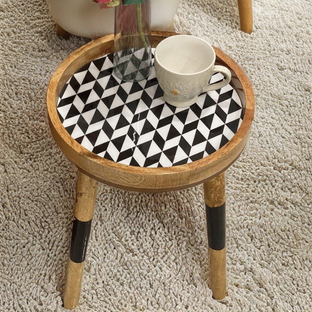 Handmade Side Table Solid Mango Wood Detachable Legs Monochrome